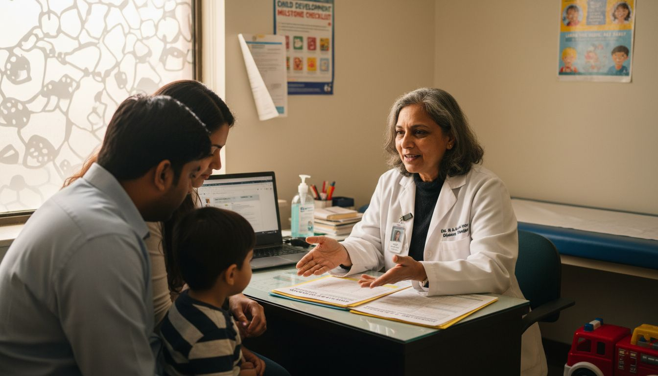 Doctor talking with family about autism care