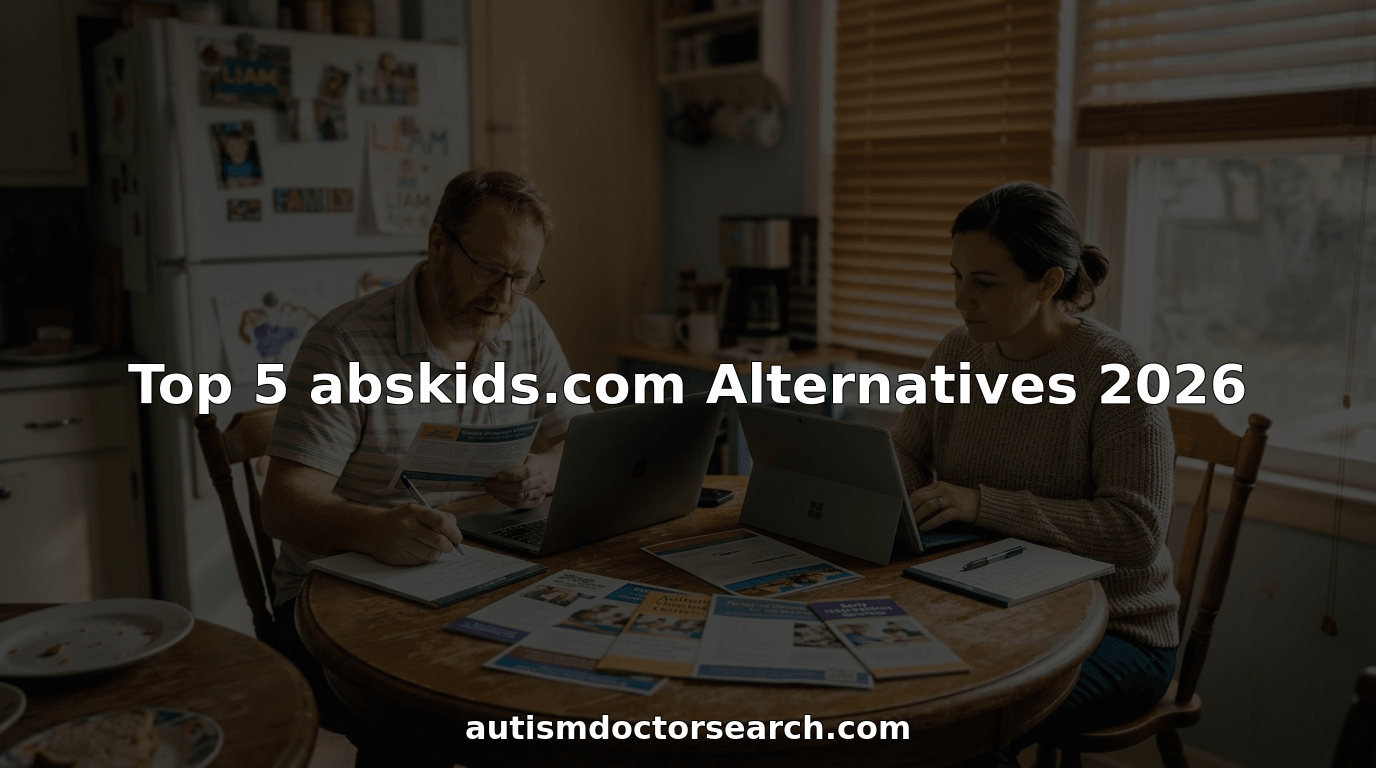 Parents researching autism therapy alternatives at kitchen table