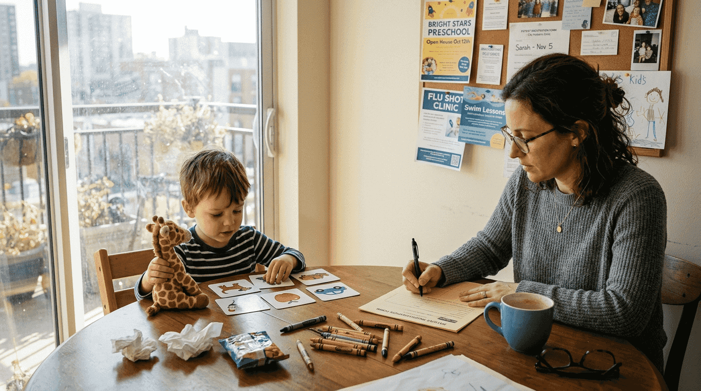 Parent and child organizing autism service paperwork