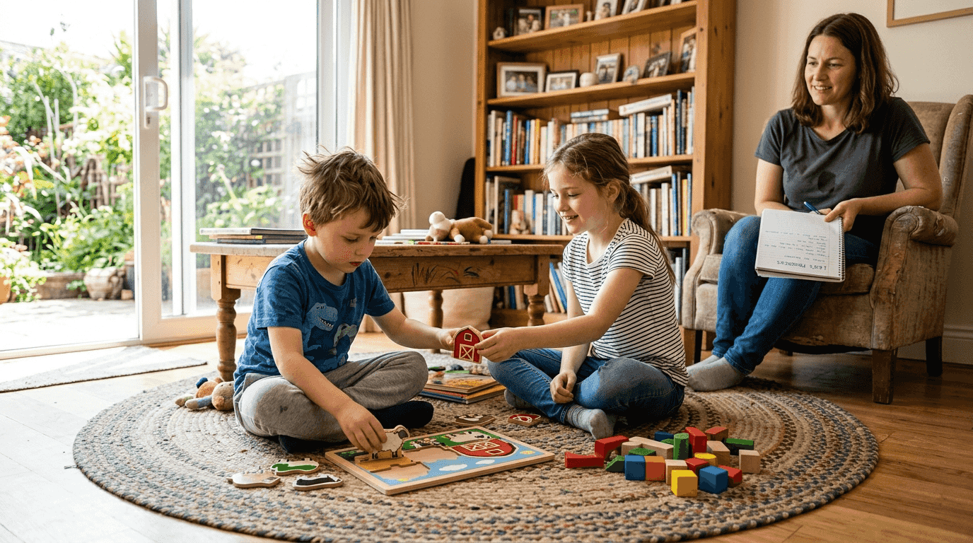 Family supporting child with autism at home