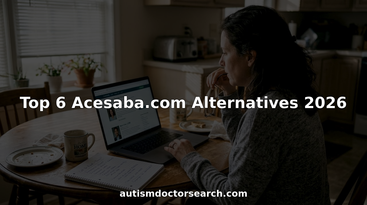 Parent researching autism therapy options at kitchen table