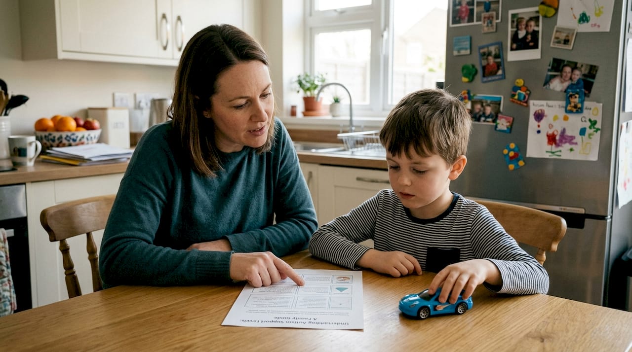 Parent and child reading autism info handout