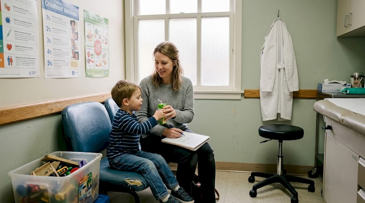 Parent and child at pediatrician office exam