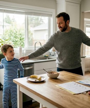 Parent and child follow ABA morning routine