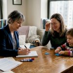 Clinical psychologist meeting with mother and child