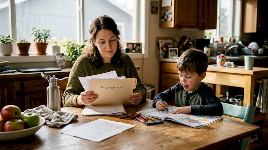 Mother and son during home autism assessment