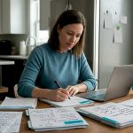 Parent organizing autism medical records at home