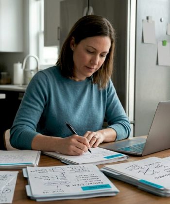 Parent organizing autism medical records at home