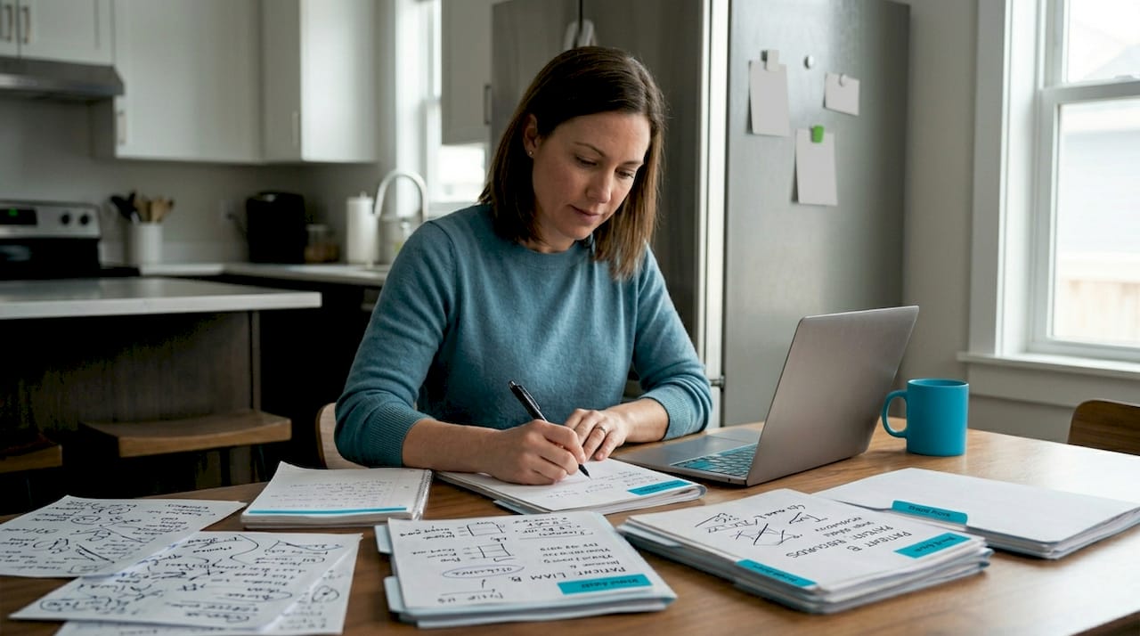 Parent organizing autism medical records at home