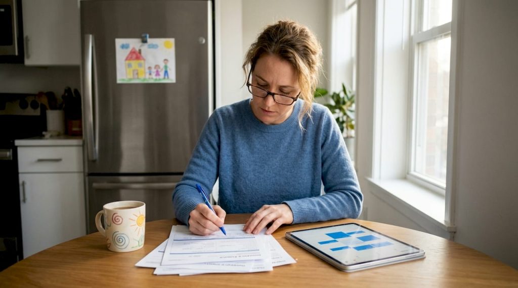 Parent reviewing autism care insurance paperwork