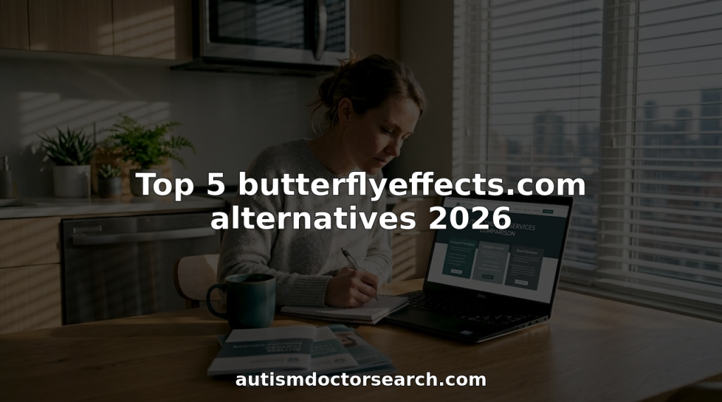 Parent researching autism therapy websites at kitchen table