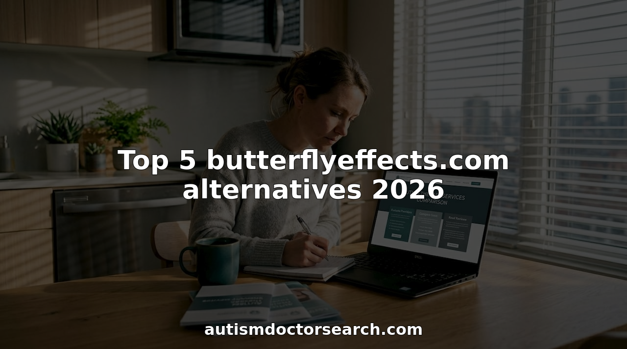 Parent researching autism therapy websites at kitchen table