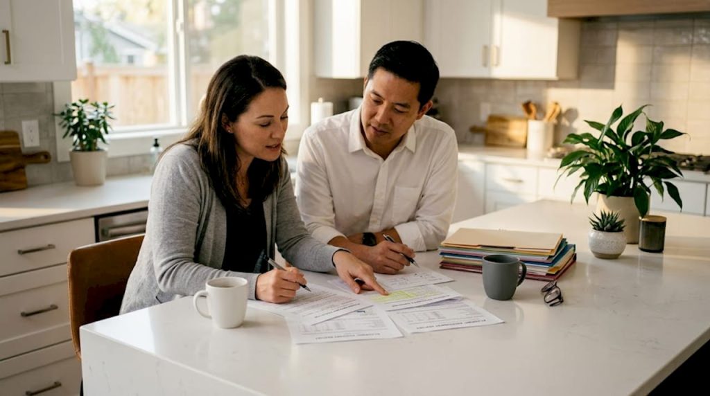 Parents reviewing autism diagnosis at kitchen table