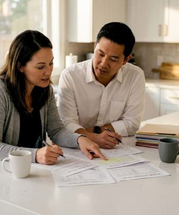 Parents reviewing autism diagnosis at kitchen table