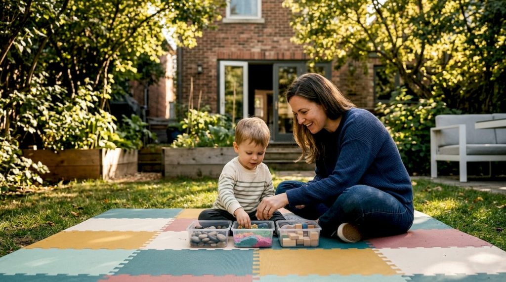 Parent and child doing sensory play