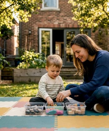 Parent and child doing sensory play