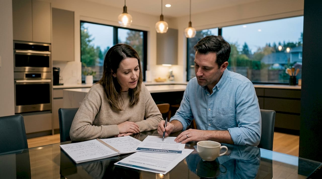 Parents reviewing autism guidelines at kitchen table