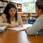Teacher and parent reviewing IEP documents