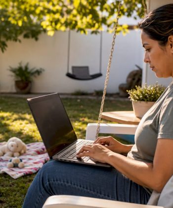 Mother engaging in autism training online