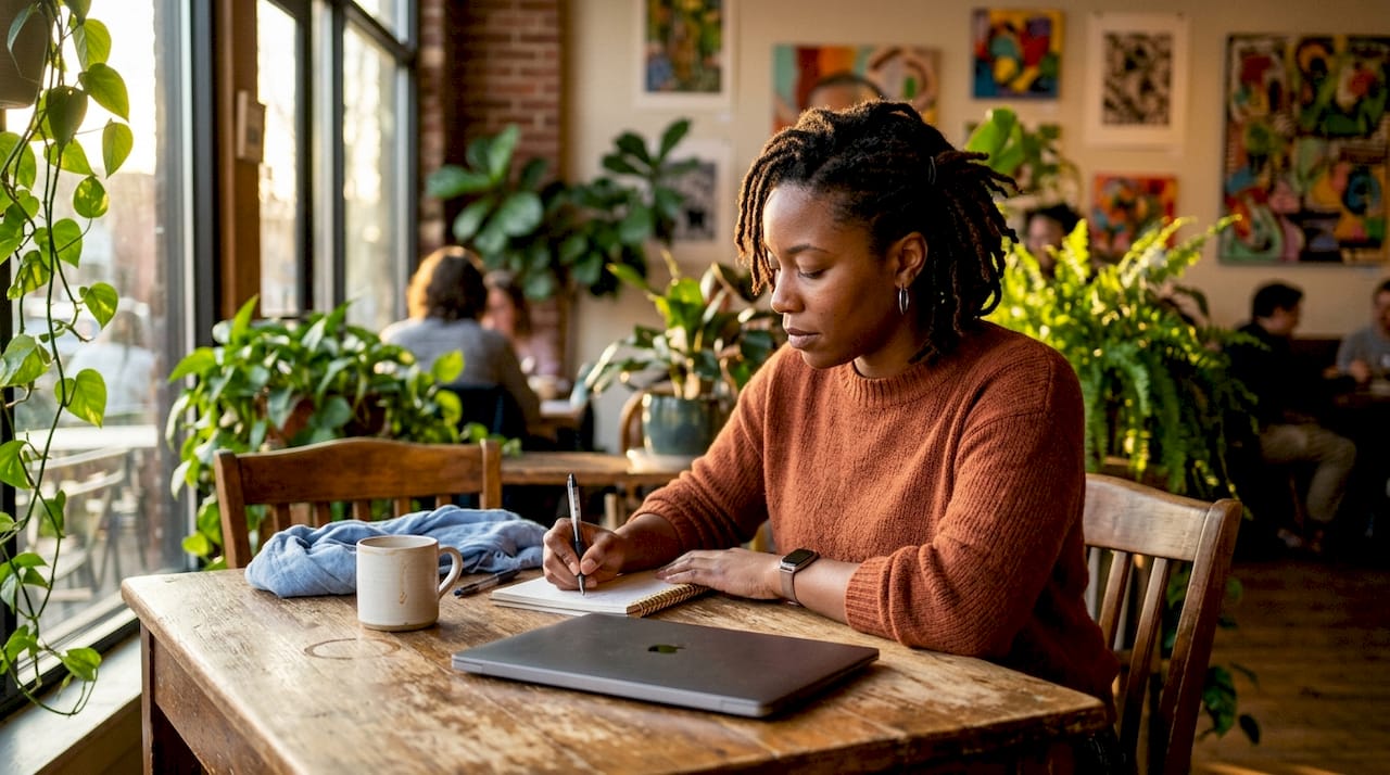 Woman preparing autism disclosure notes at desk