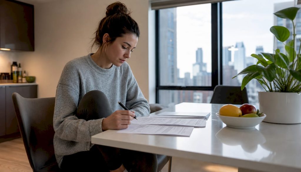 Mother reviewing autism IEP document at home