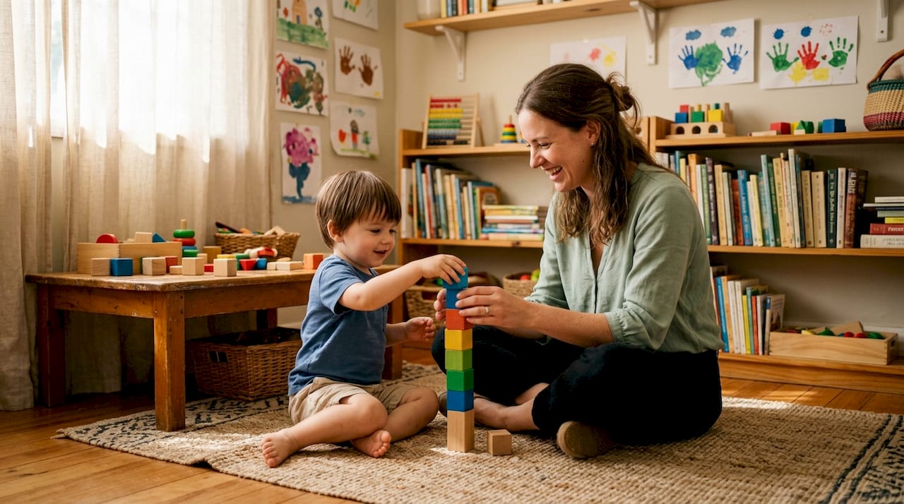Therapist guiding toddler in therapy session