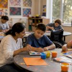 Inclusive classroom with diverse students and teacher