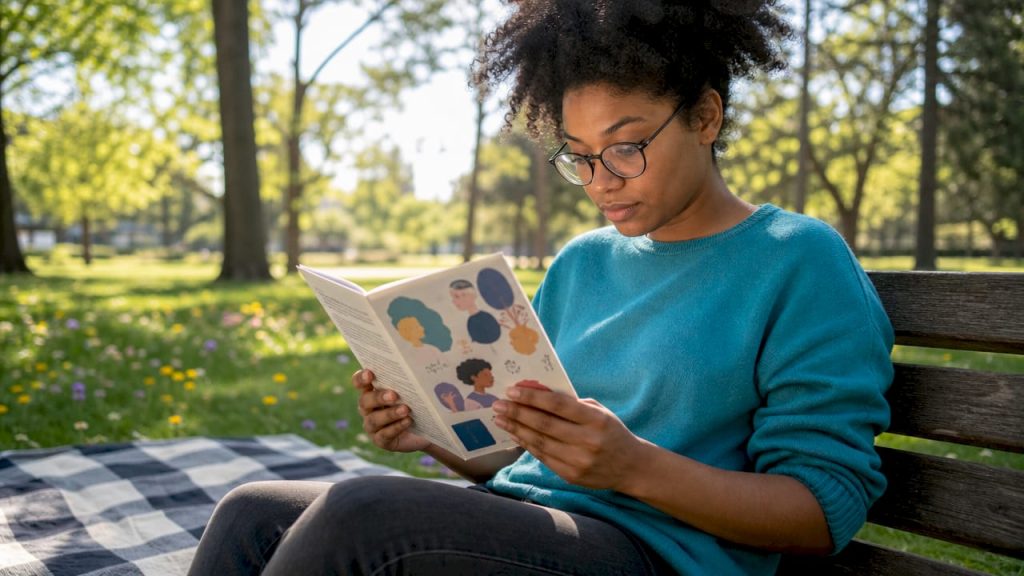 Woman reading neurodiversity social justice pamphlet