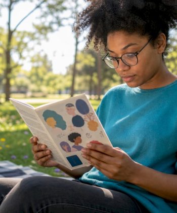 Woman reading neurodiversity social justice pamphlet