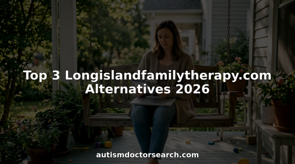 Mother researching autism services at home kitchen table