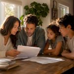 Family reviewing neurodevelopmental information at table