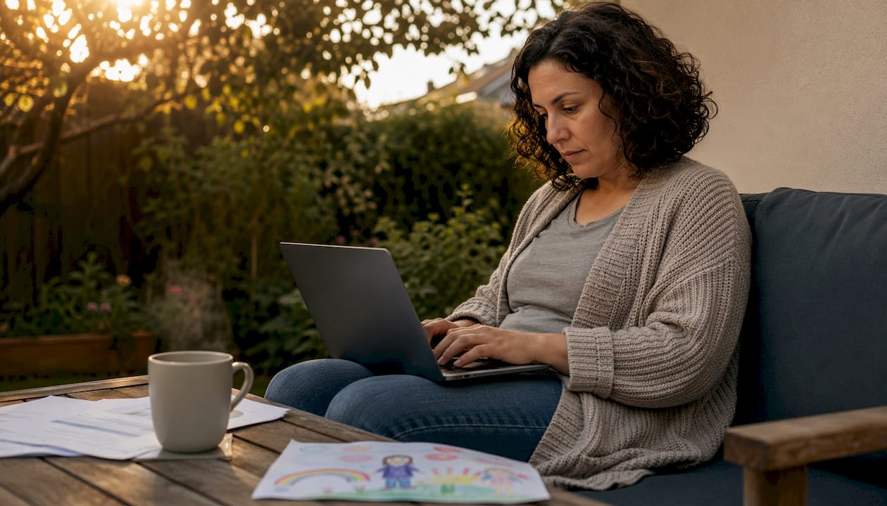 Parent typing email to teacher about autism