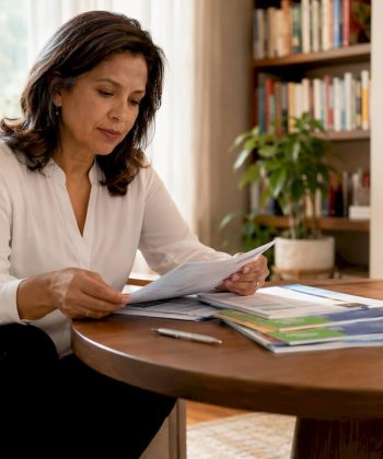 Woman reviewing autism federal support brochures