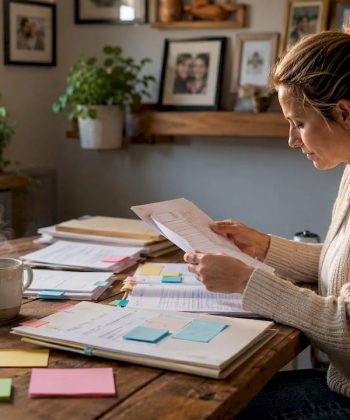 Parent organizing autism appointment documents