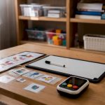 Assistive technology tools on table for autism